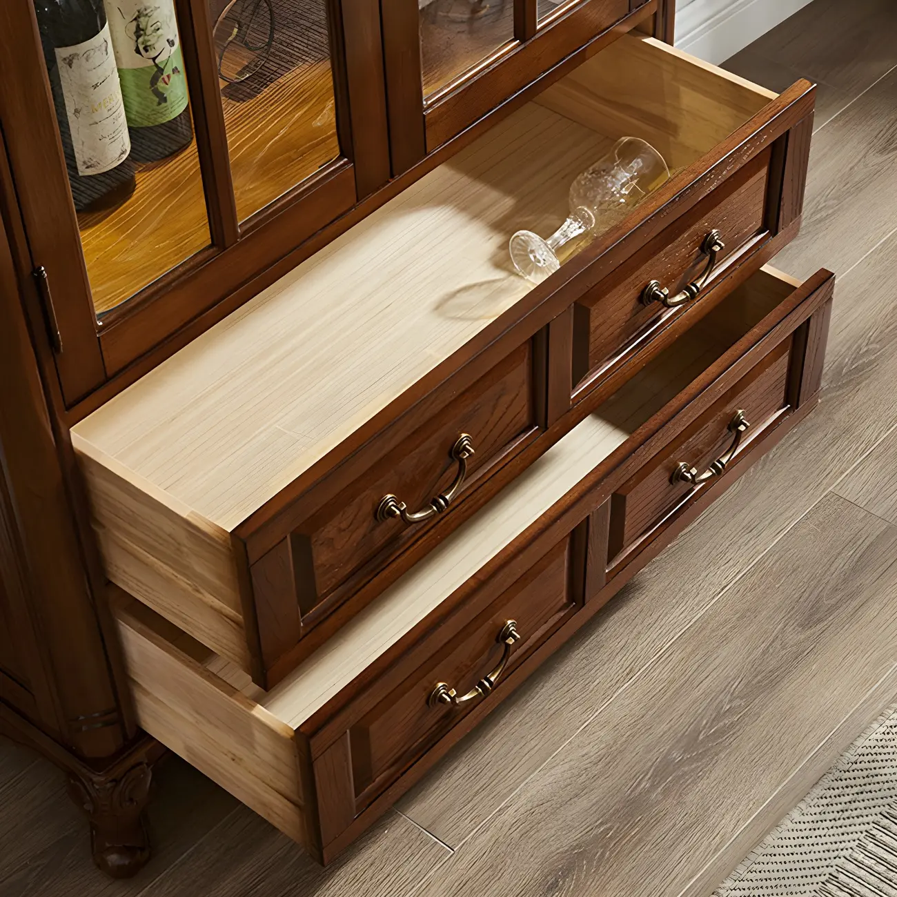 Vintage Wooden Curio Cabinet with Glass Doors for Home Decor Image - 7 | homeyfad