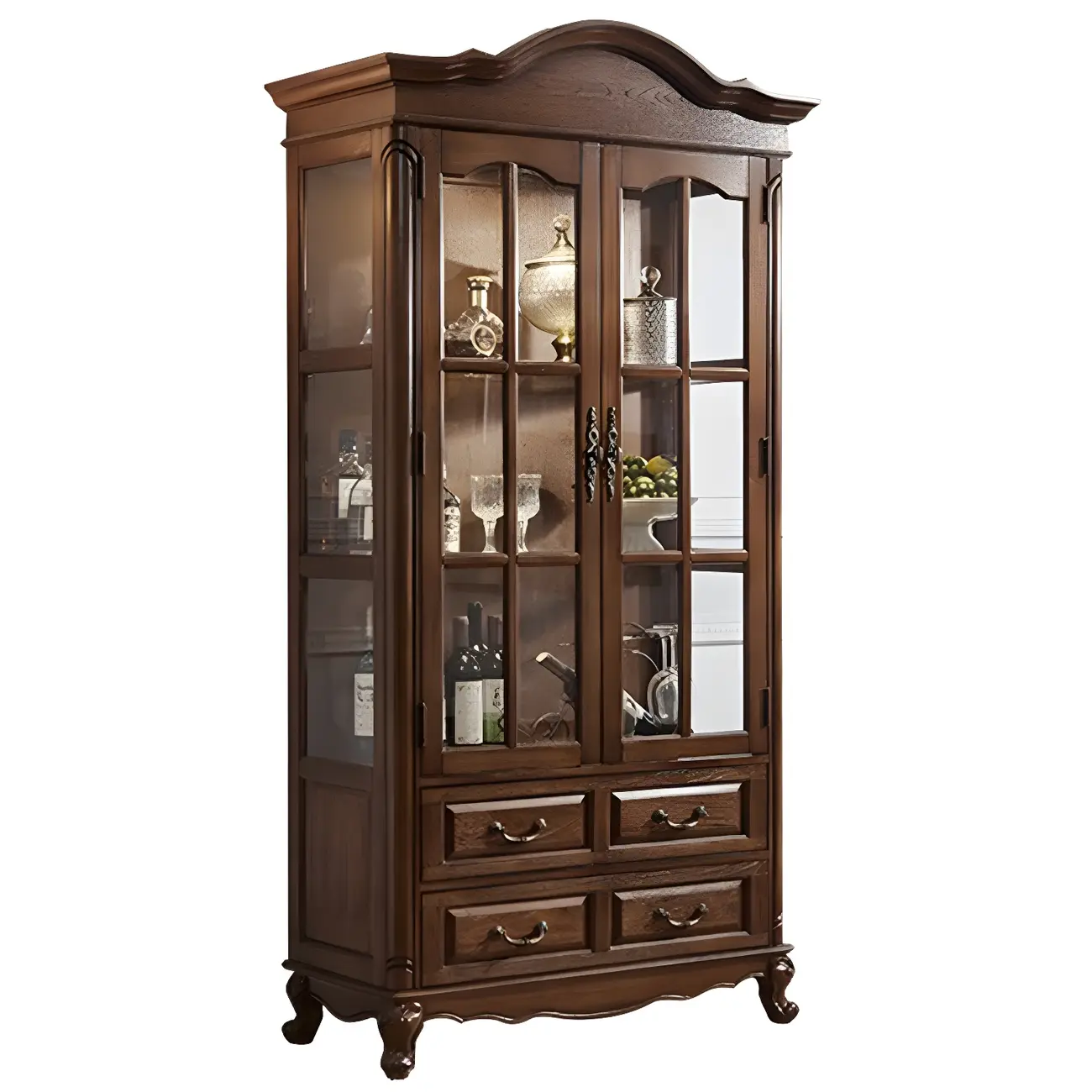 Vintage Wooden Curio Cabinet with Glass Doors for Home Decor Image - 9 | homeyfad
