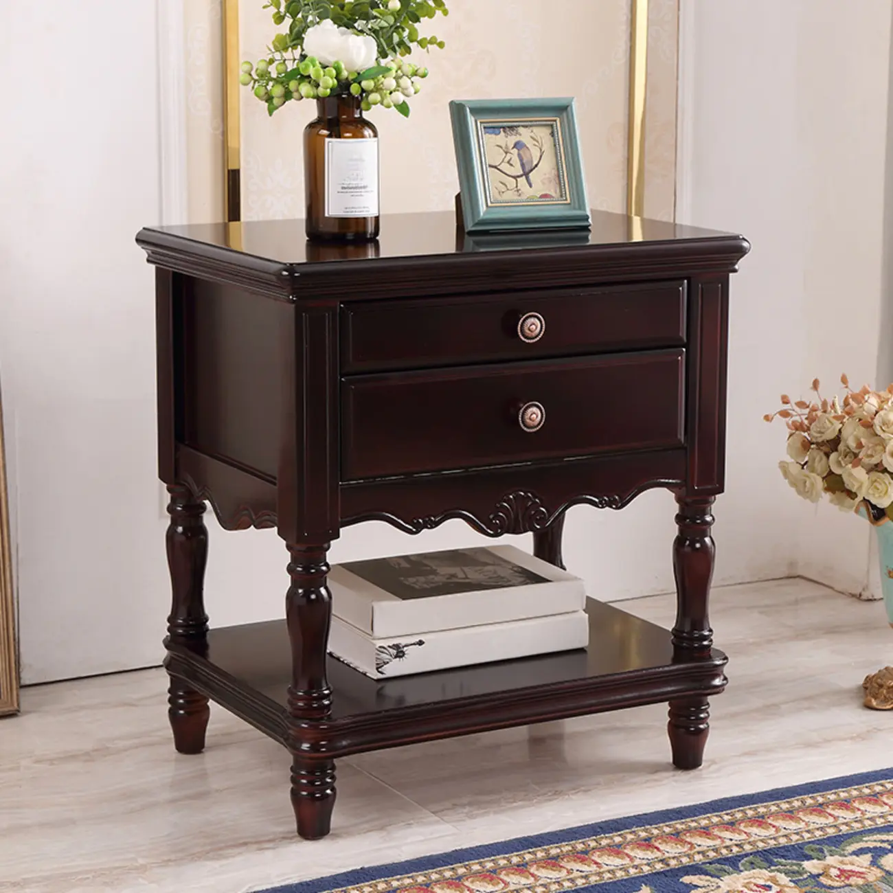 Traditional Nightstand with 1 Shelf Open Storage and 2 Drawers Image - 1 | homeyfad