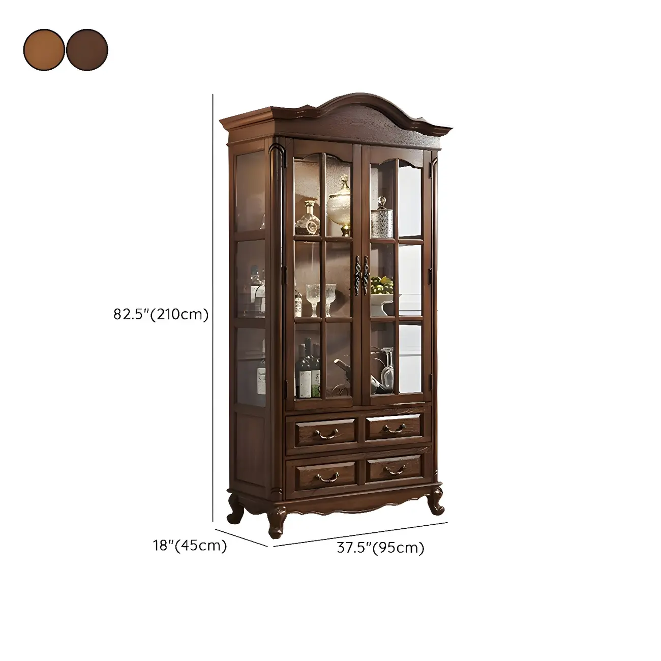 Vintage Wooden Curio Cabinet with Glass Doors for Home Decor #size | homeyfad