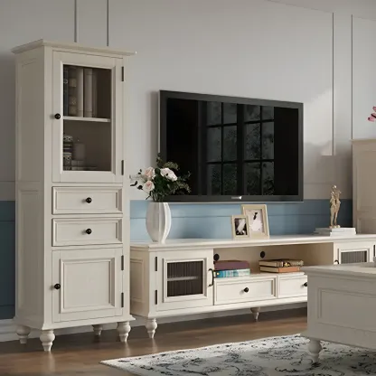 Elegant White Wooden Tall Cabinet with Glass Doors for Home Image - 4