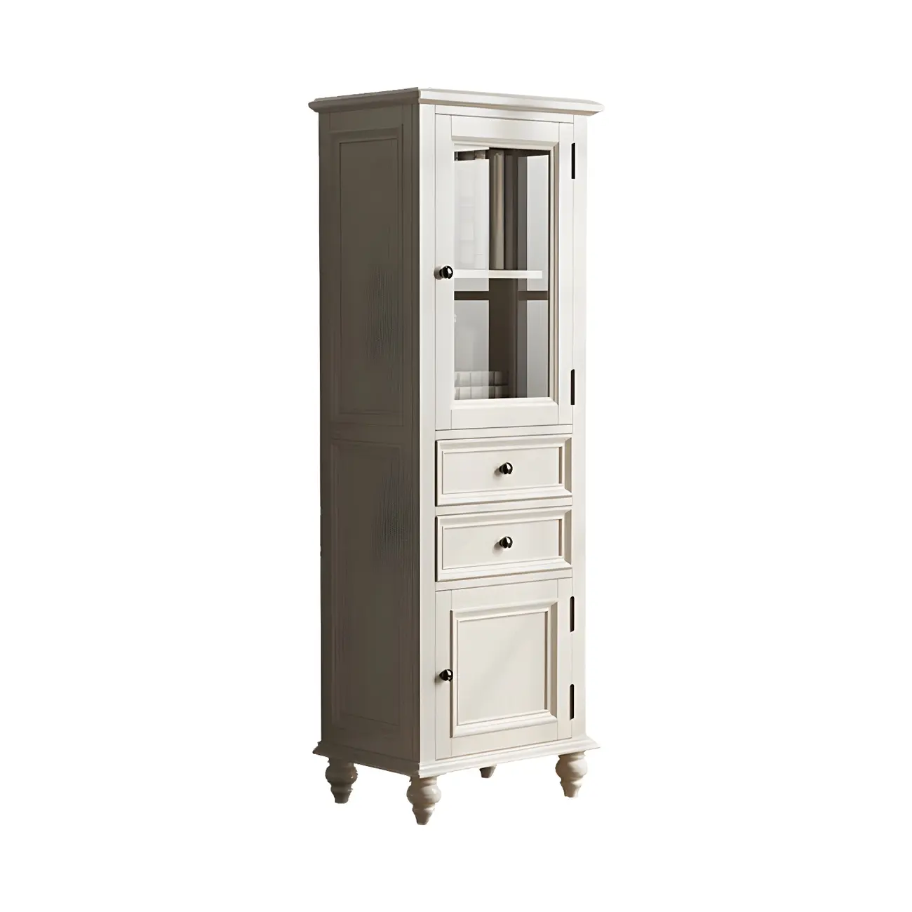 Elegant White Wooden Tall Cabinet with Glass Doors for Home Image - 6 | homeyfad