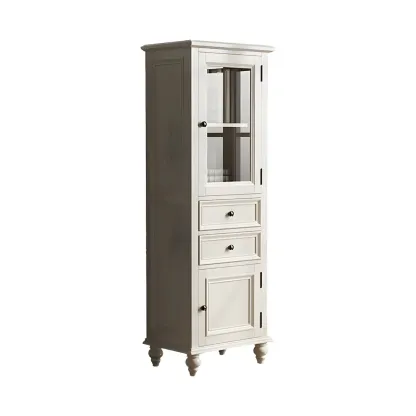 Elegant White Wooden Tall Cabinet with Glass Doors for Home Image - 6