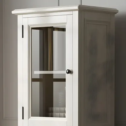 Elegant White Wooden Tall Cabinet with Glass Doors for Home Image - 7