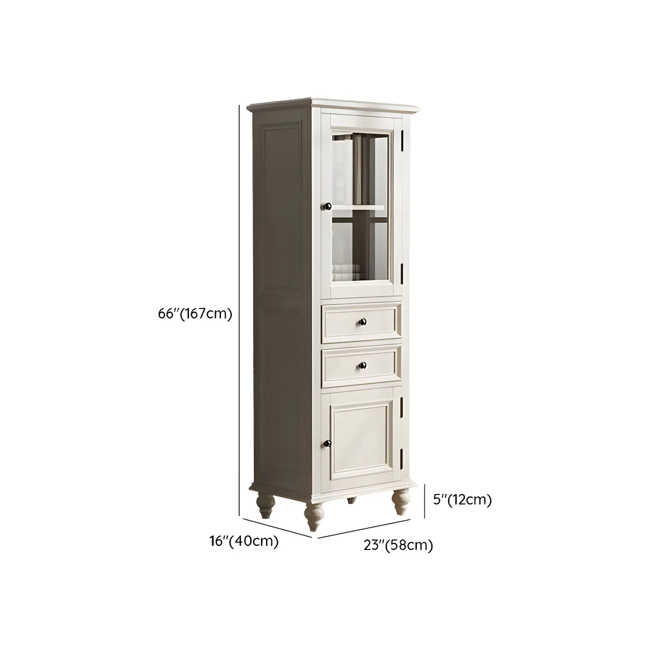Elegant White Wooden Tall Cabinet with Glass Doors for Home #size