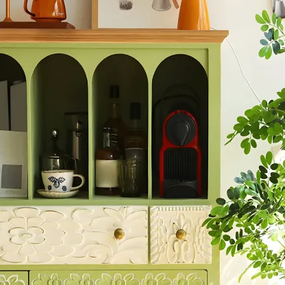 Rustic Green Wooden Display Cabinet with Storage for Kitchen Image - 4