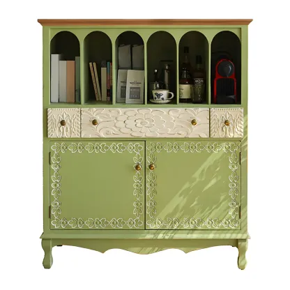 Rustic Green Wooden Display Cabinet with Storage for Kitchen Image - 5