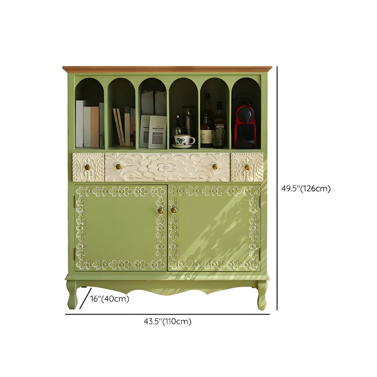 Rustic Green Wooden Display Cabinet with Storage for Kitchen #size