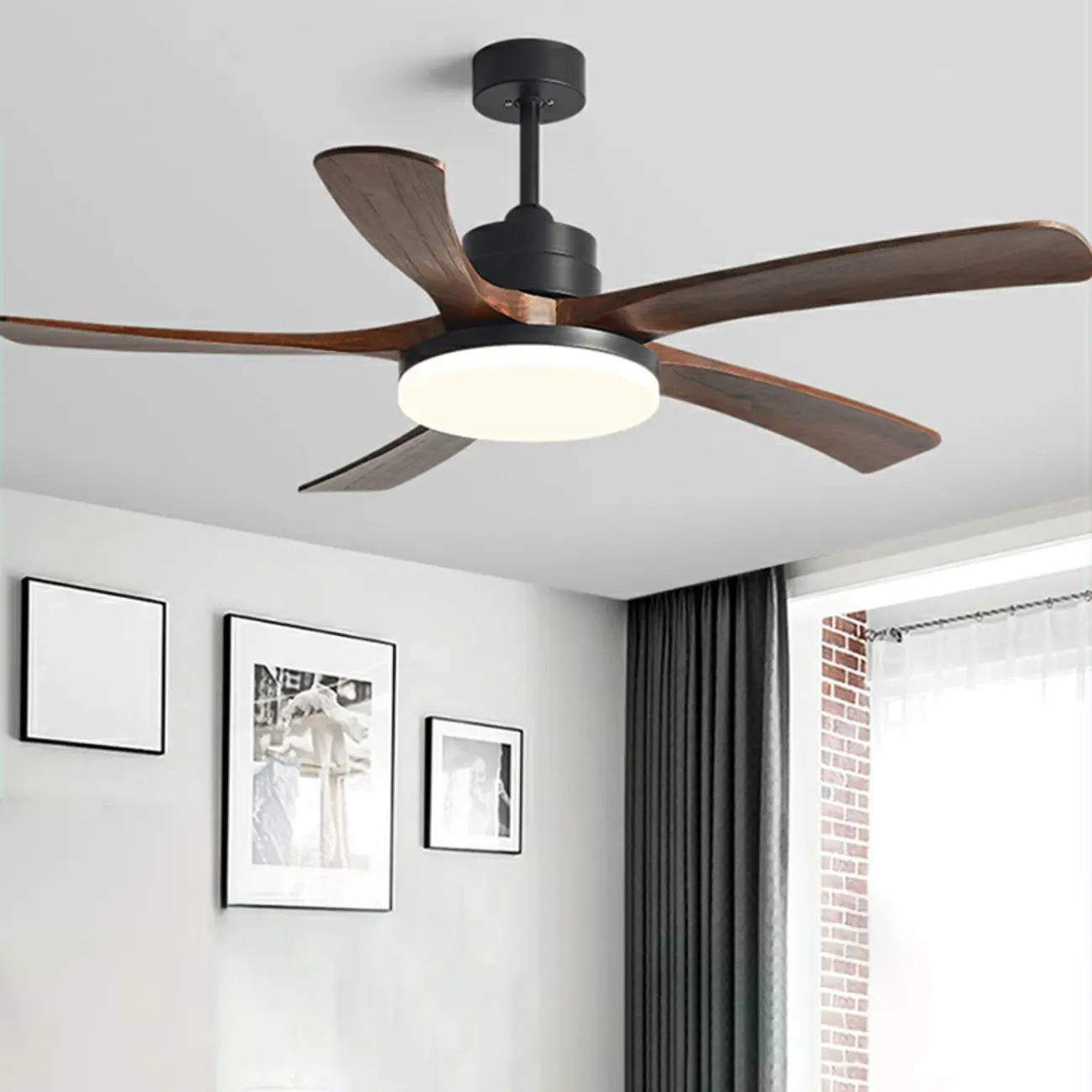 52" Solid Wood Ceiling Fan with LED Light and Remote Image - 1 | homeyfad