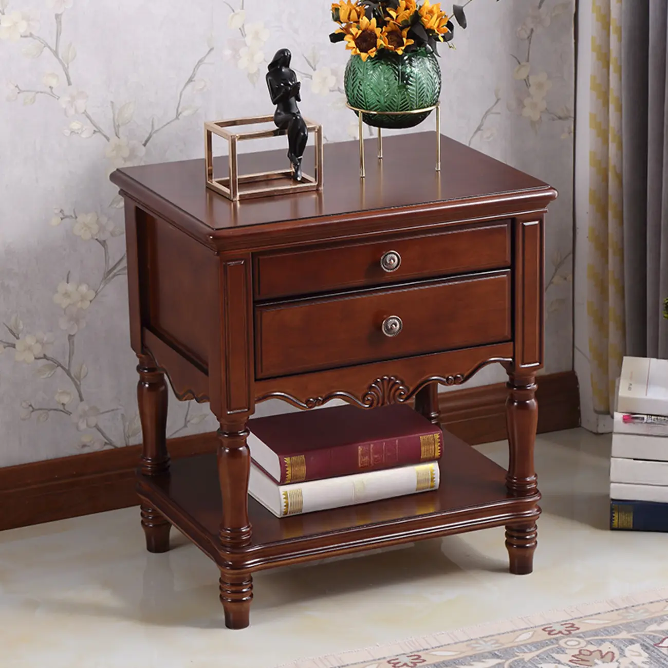 Traditional Nightstand with 1 Shelf Open Storage and 2 Drawers Image - 7 | homeyfad