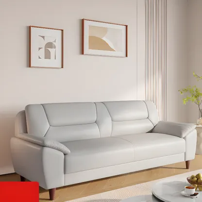 Modern Grey Leather Pillow Top Loveseat Sofa Image - 1
