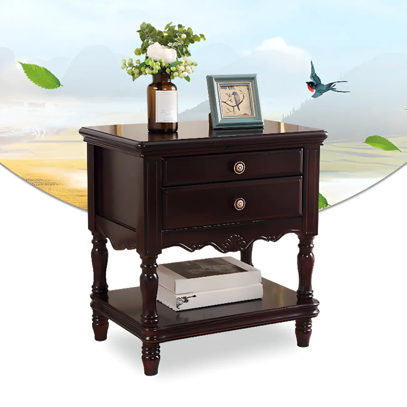 Traditional Nightstand with 1 Shelf Open Storage and 2 Drawers Image - 8 | homeyfad