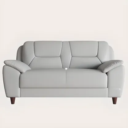 Modern Grey Leather Pillow Top Loveseat Sofa Image - 2