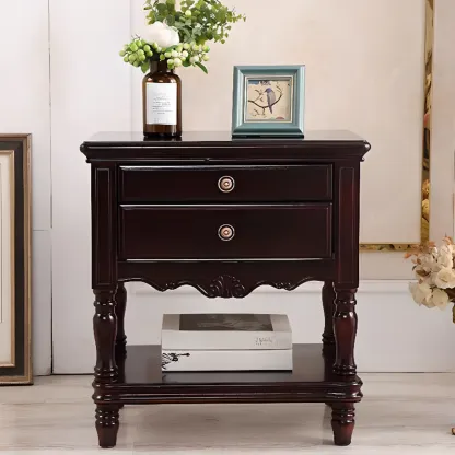 Traditional Nightstand with 1 Shelf Open Storage and 2 Drawers Image - 9