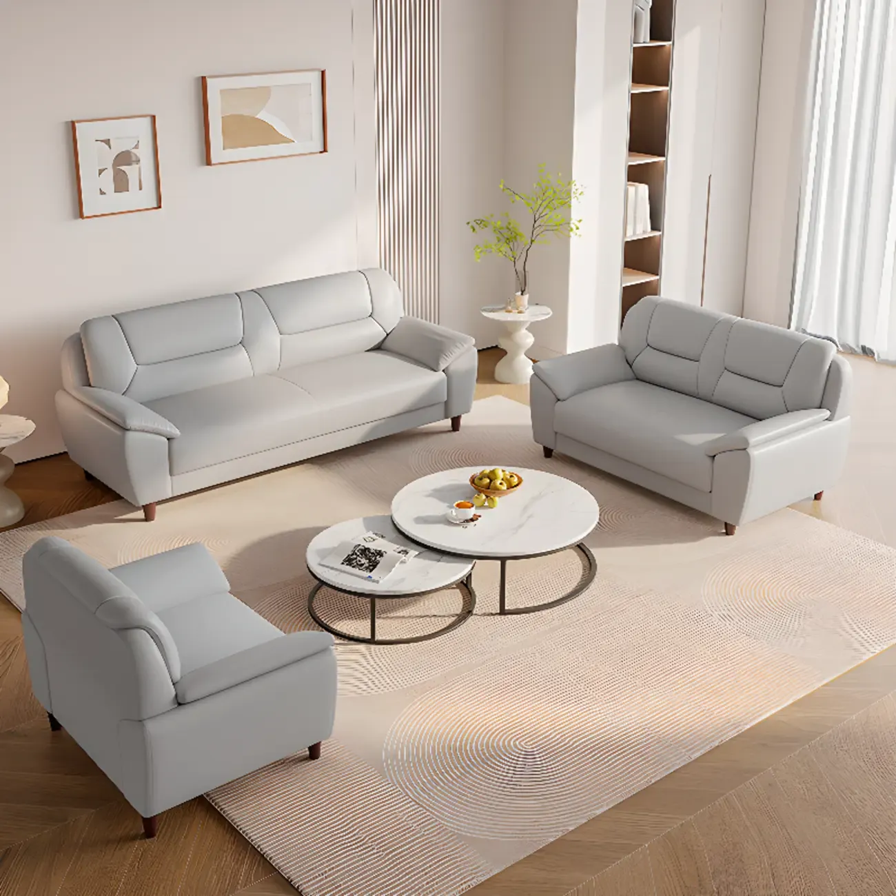 Modern Grey Leather Pillow Top Loveseat Sofa Image - 4