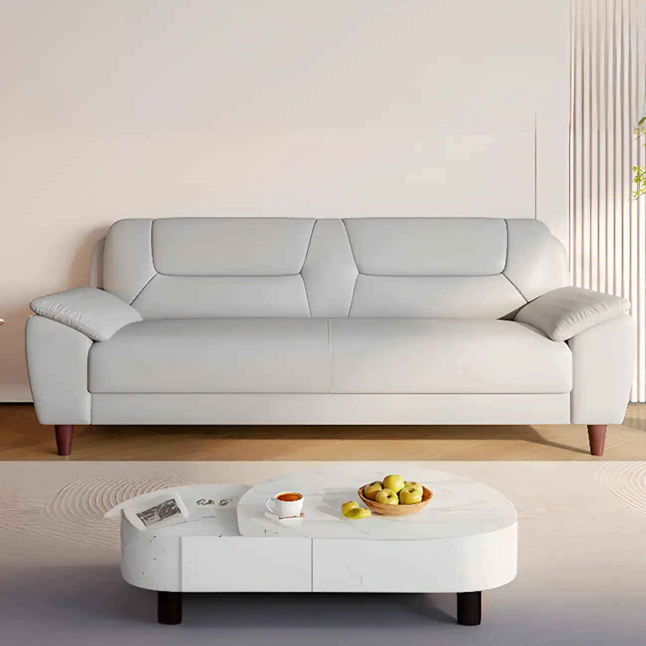 Modern Grey Leather Pillow Top Loveseat Sofa Image - 5