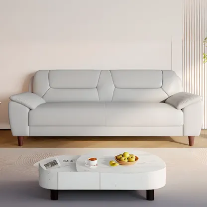 Modern Grey Leather Pillow Top Loveseat Sofa Image - 5