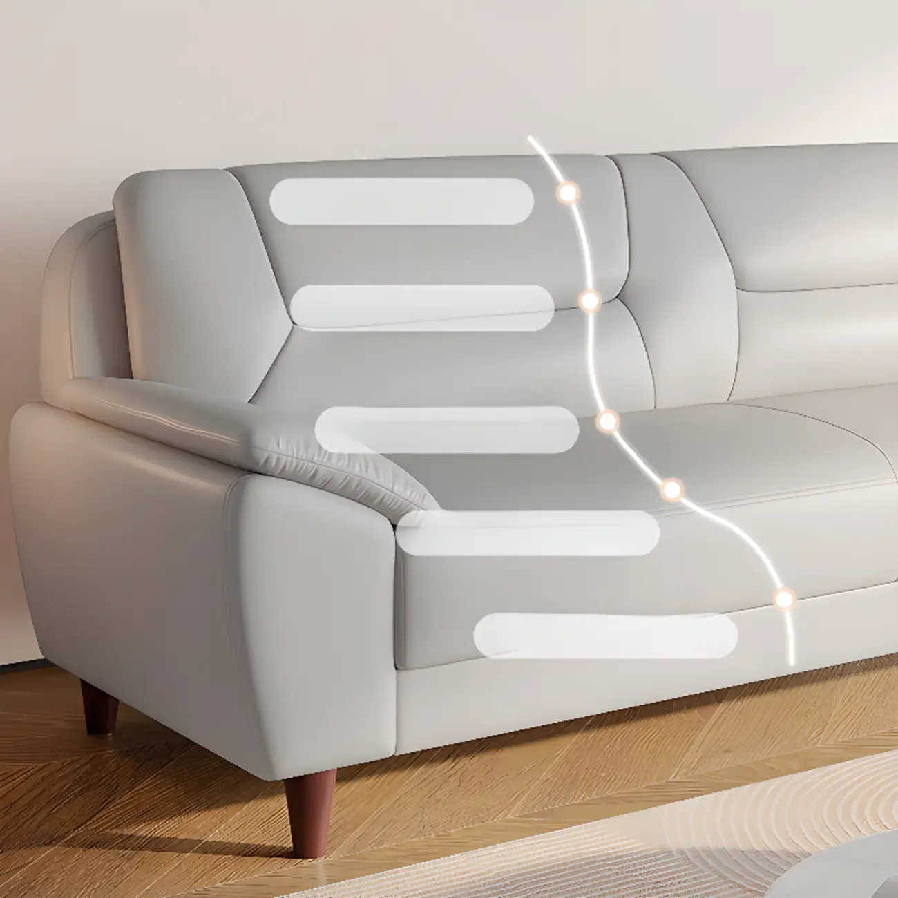 Modern Grey Leather Pillow Top Loveseat Sofa Image - 6