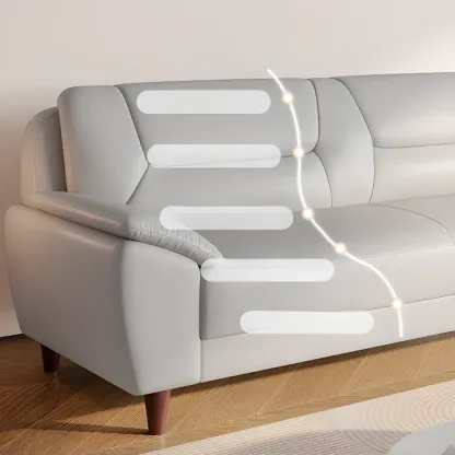 Modern Grey Leather Pillow Top Loveseat Sofa Image - 6