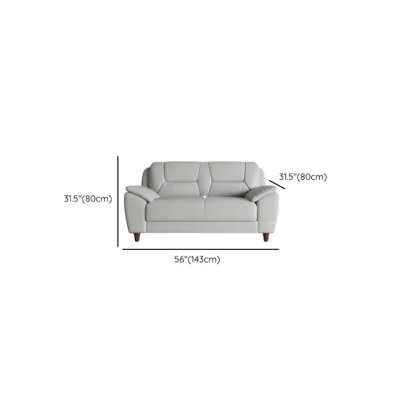 Modern Grey Leather Pillow Top Loveseat Sofa #size