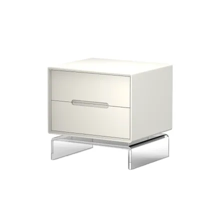 Modern Acrylic Leg Timber White Nightstand with Drawers Image - 4