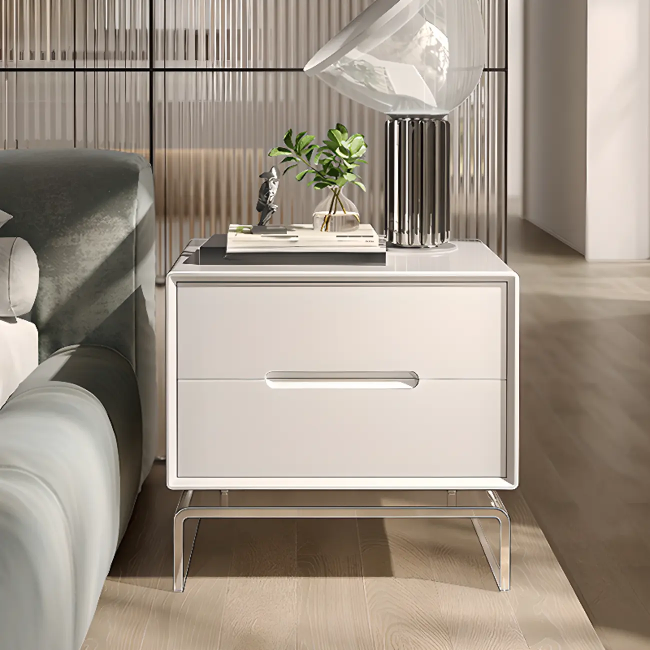 Modern Acrylic Leg Timber White Nightstand with Drawers Image - 2 | homeyfad