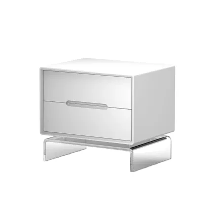 Modern Acrylic Leg Timber White Nightstand with Drawers Image - 5