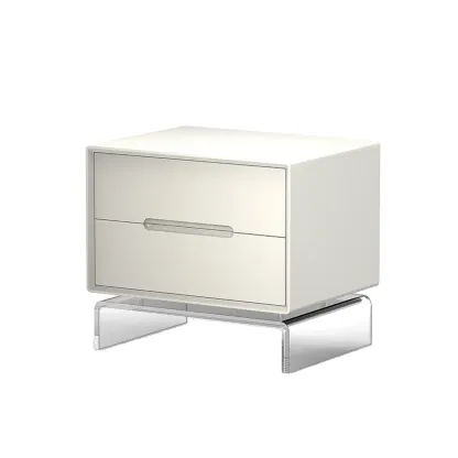 Modern Acrylic Leg Timber White Nightstand with Drawers Image - 7