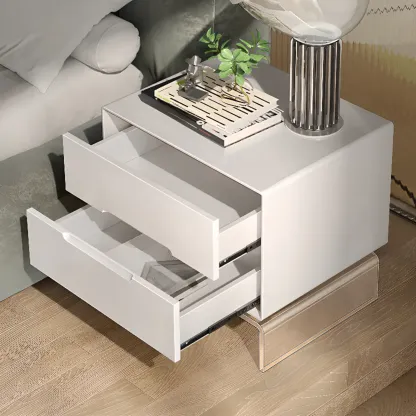 Modern Acrylic Leg Timber White Nightstand with Drawers Image - 10