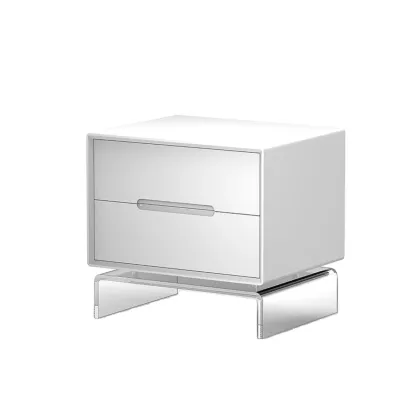 Modern Acrylic Leg Timber White Nightstand with Drawers Image - 11