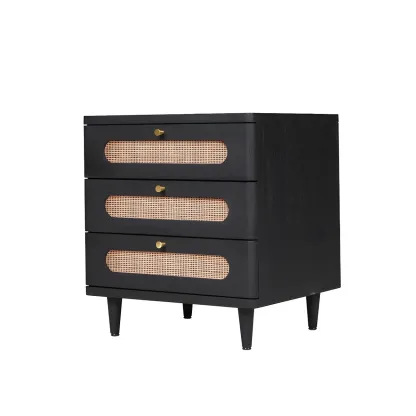Mid-Century White Wood Nightstand with 3 Drawers Image - 2