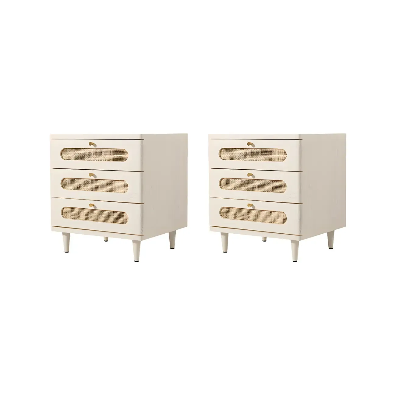 Mid-Century White Wood Nightstand with 3 Drawers Image - 3
