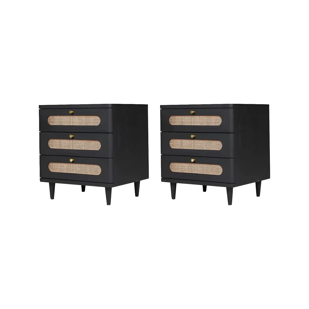 Mid-Century White Wood Nightstand with 3 Drawers Image - 5