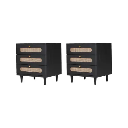 Mid-Century White Wood Nightstand with 3 Drawers Image - 5