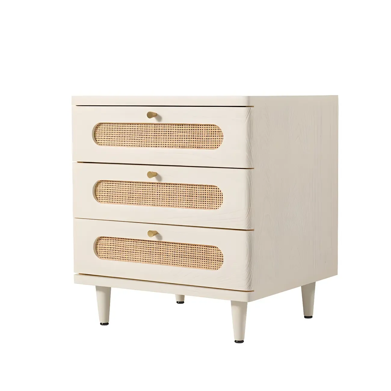 Mid-Century White Wood Nightstand with 3 Drawers Image - 8