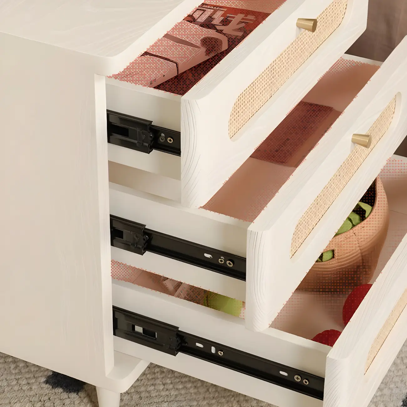 Mid-Century White Wood Nightstand with 3 Drawers Image - 9 | homeyfad