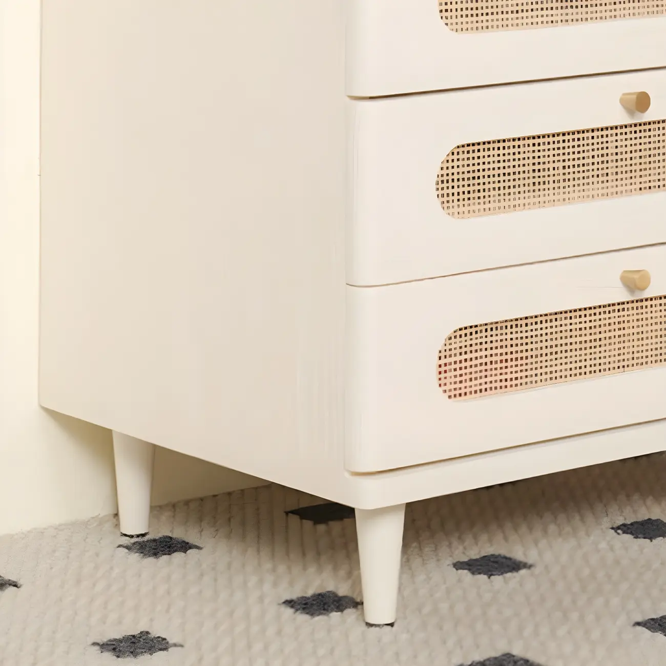 Mid-Century White Wood Nightstand with 3 Drawers Image - 10 | homeyfad