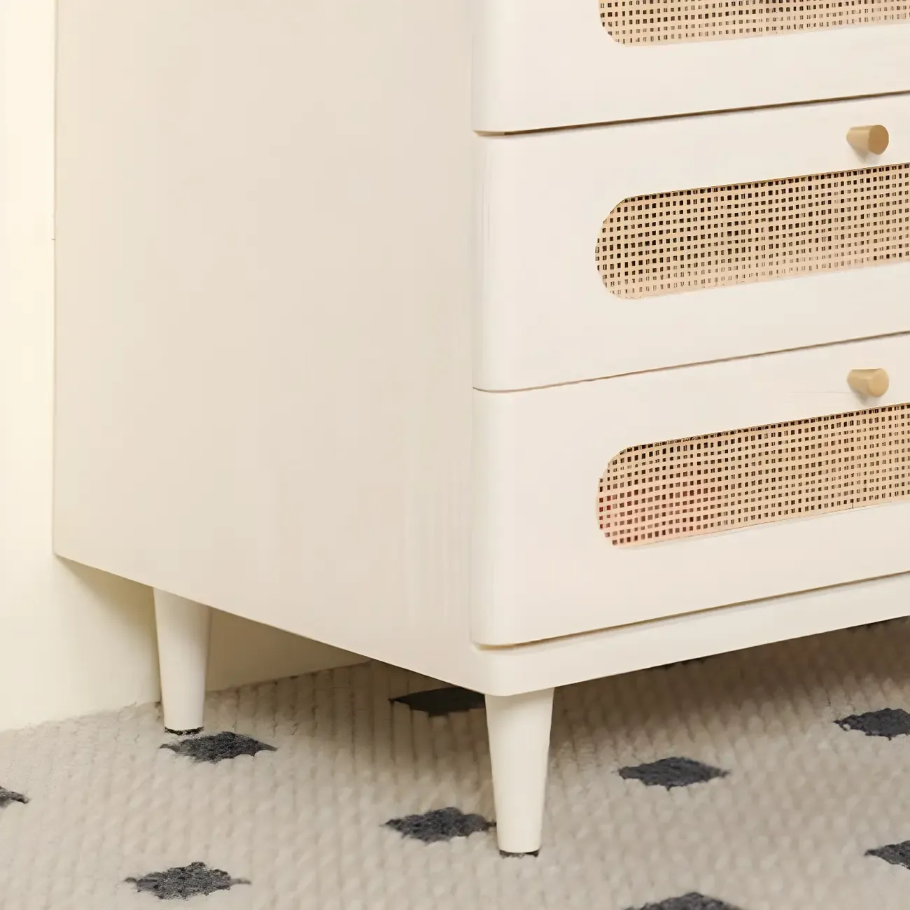Mid-Century White Wood Nightstand with 3 Drawers Image - 10