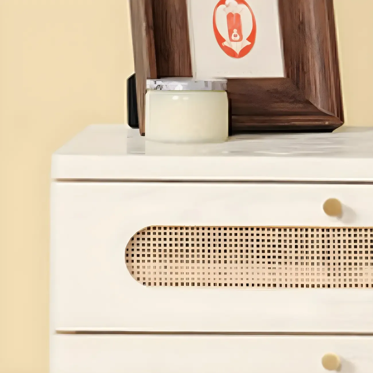Mid-Century White Wood Nightstand with 3 Drawers Image - 11
