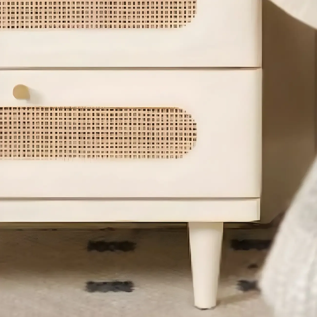 Mid-Century White Wood Nightstand with 3 Drawers Image - 12