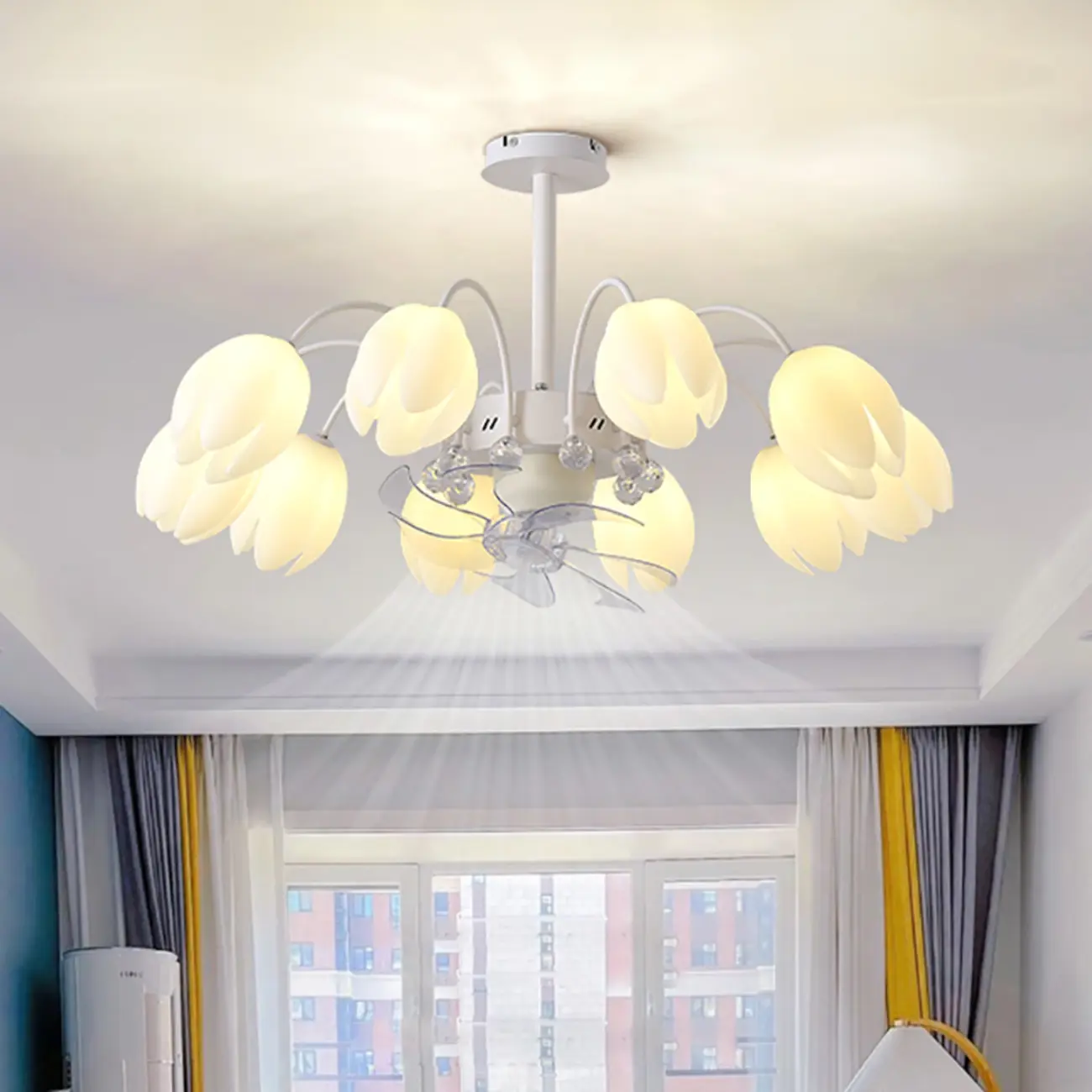 7-Blade White Flower Ceiling Fan with Lights and Remote Image - 1 | homeyfad
