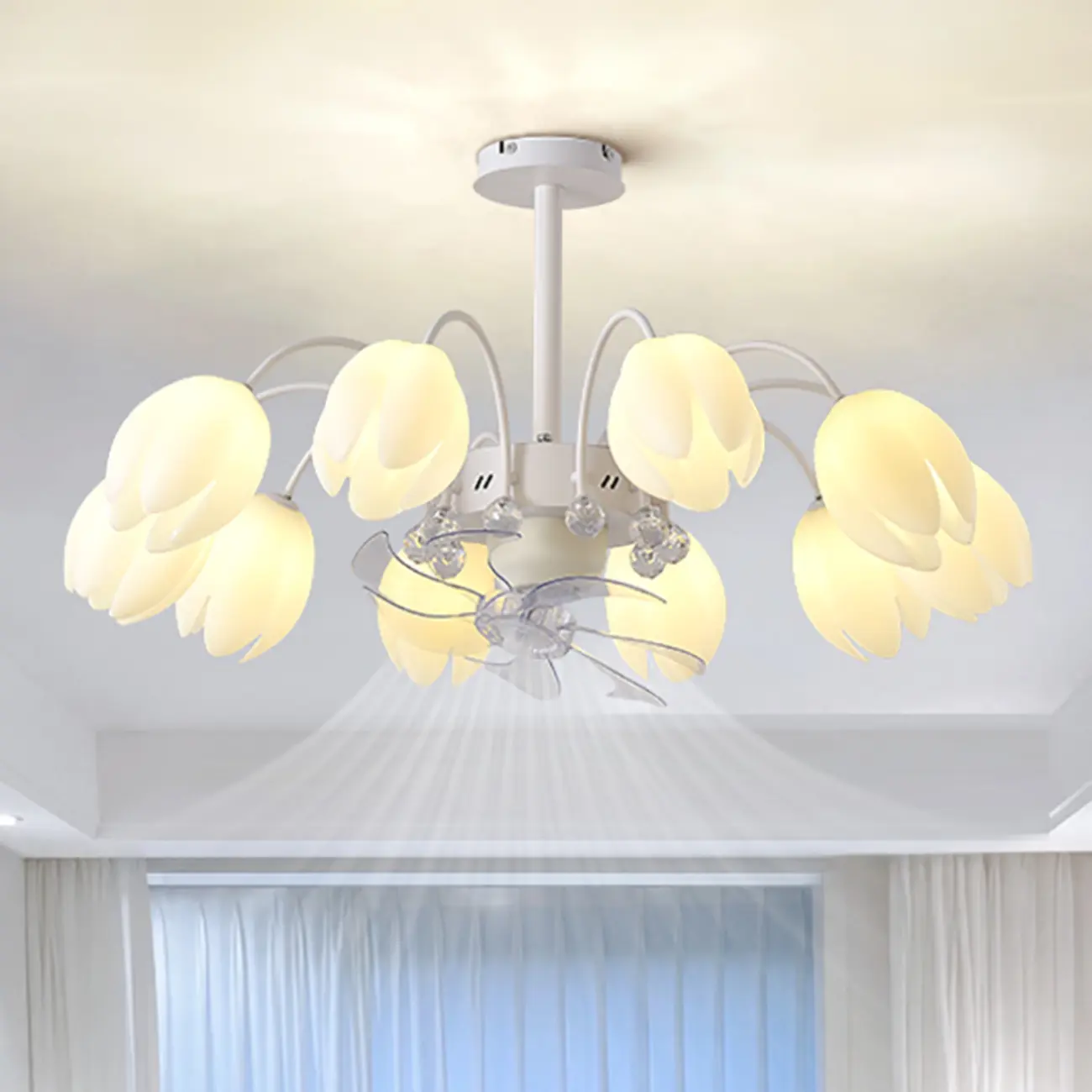 7-Blade White Flower Ceiling Fan with Lights and Remote Image - 2 | homeyfad