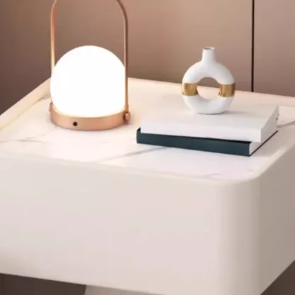 White Modern Faux Leather Nightstand with Drawer  Image - 4