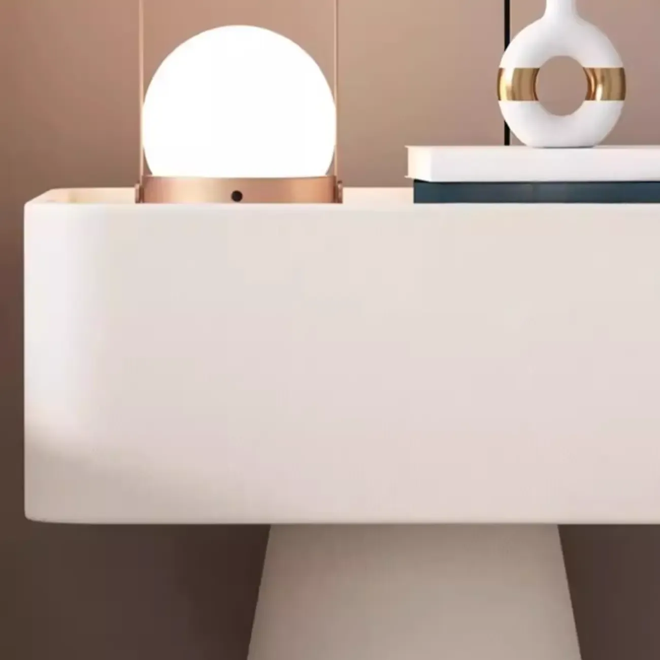 White Modern Faux Leather Nightstand with Drawer  Image - 6