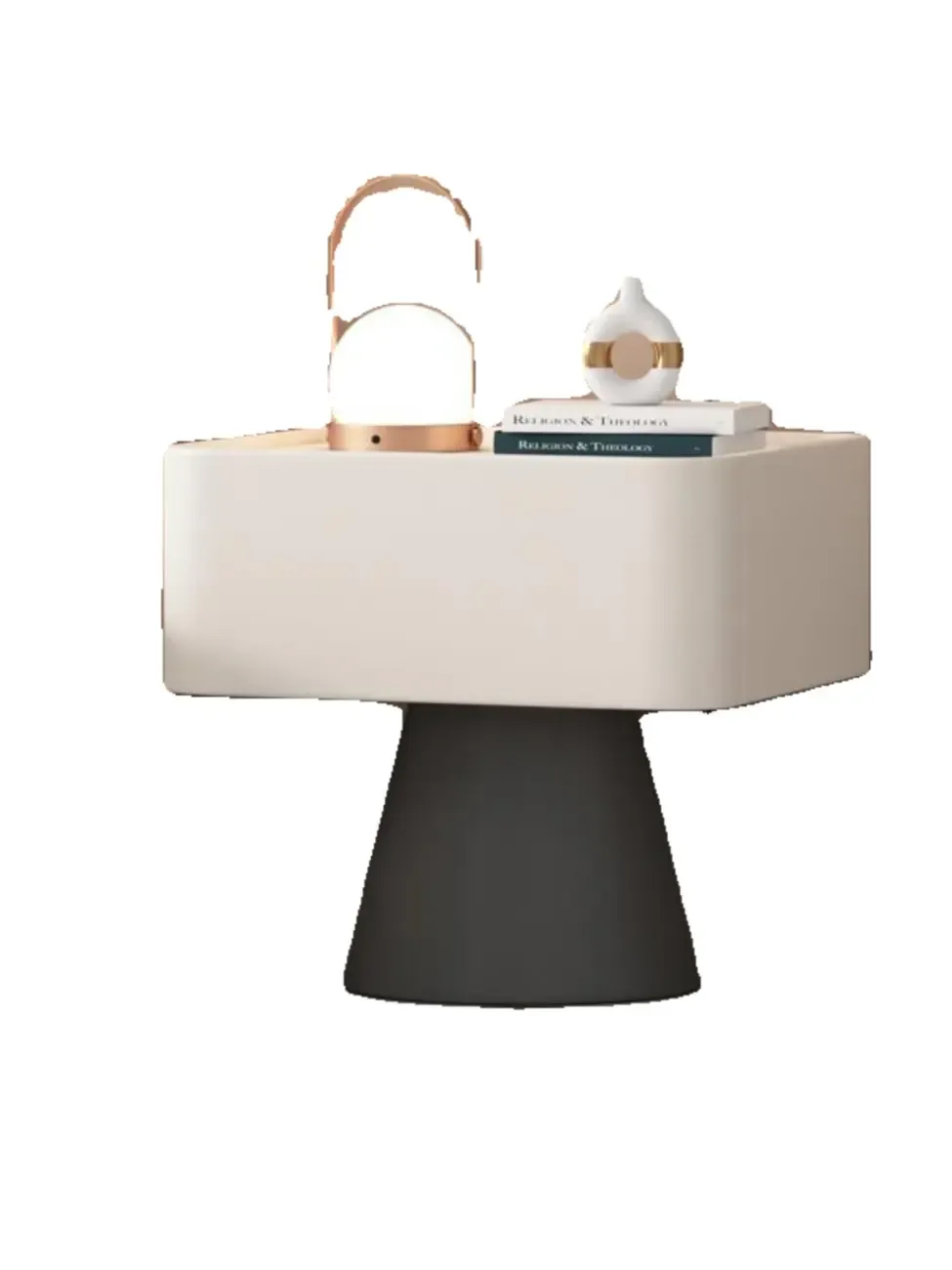 White Modern Faux Leather Nightstand with Drawer  Image - 9