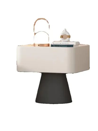 White Modern Faux Leather Nightstand with Drawer  Image - 9