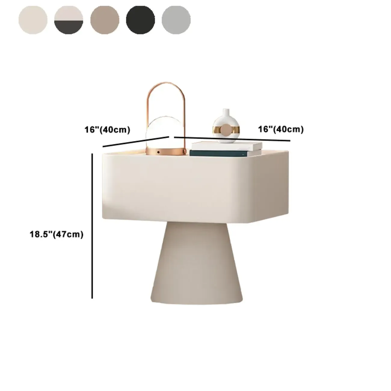 White Modern Faux Leather Nightstand with Drawer  Image - 11