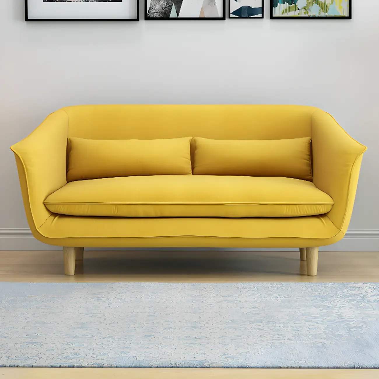 Modern Yellow Linen Upholstery Sofa with Pillows Image - 2