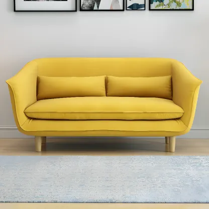 Modern Yellow Linen Upholstery Sofa with Pillows Image - 2