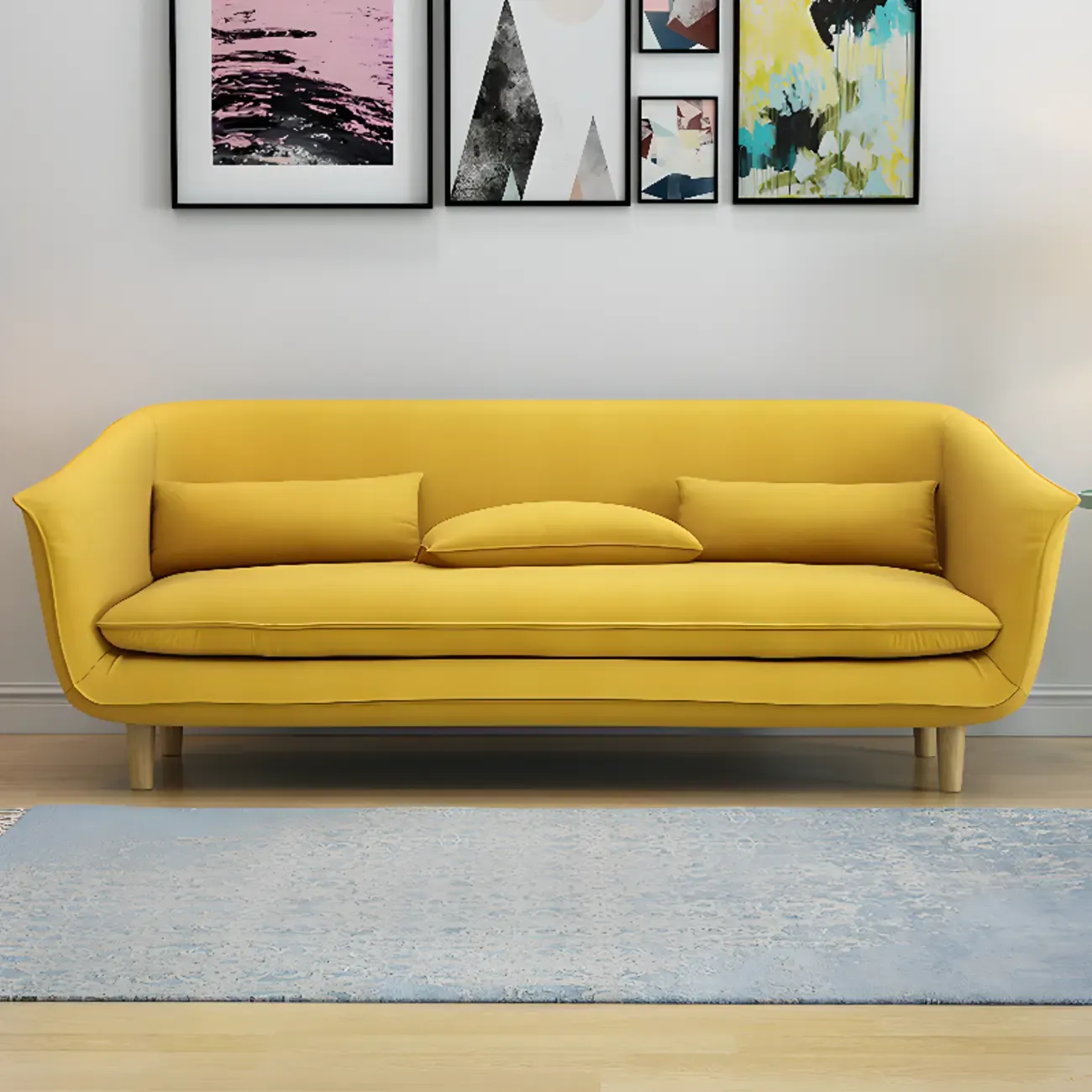 Modern Yellow Linen Upholstery Sofa with Pillows Image - 3